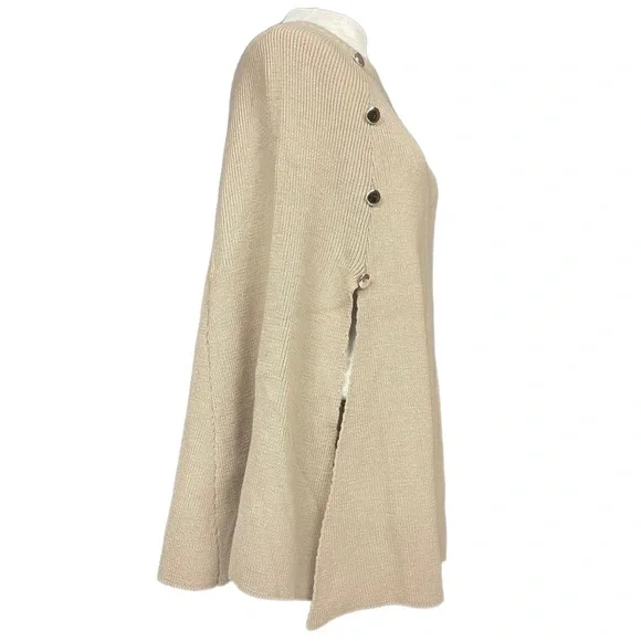 Modena Chic One Size Crew Neck Knit Pullover Cape in Light Caramel Tan - Picture 4 of 8